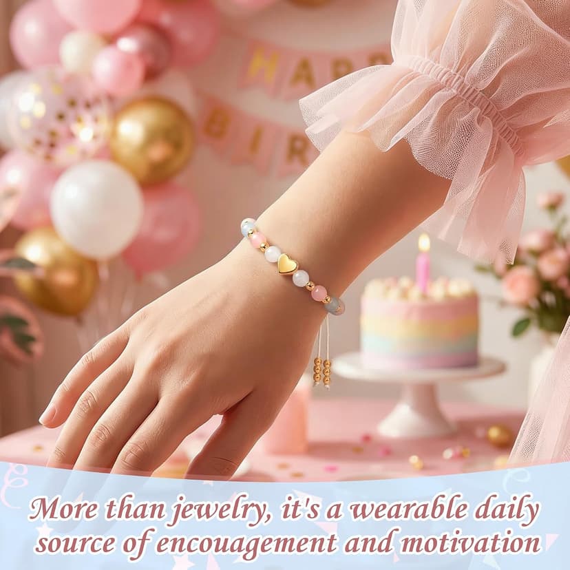 Natural Healing Crystal Bracelets, Aquamarine Moonstone Rose/Clear Quartz Adjustable Beaded Bracelet, Gifts For Teen Girls Sereney Birthday Gifts for Girls, 9-18 Year Old Birthday Crystal Bracelets B0GS1K1FNR