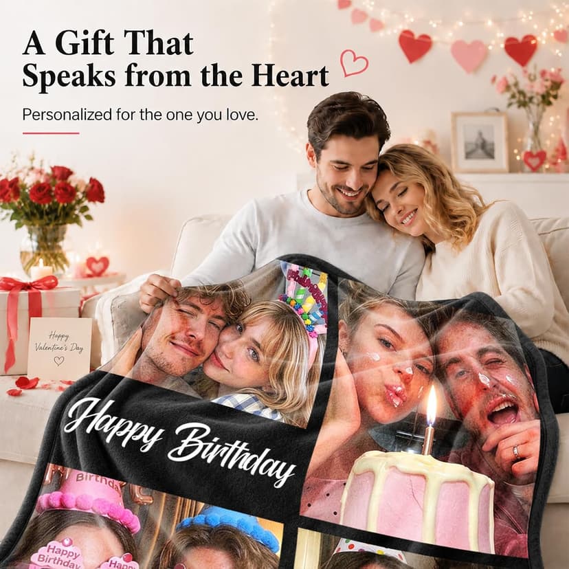 Ships Next Day Custom Blanket with Picture Text Personalized Throw Blanket Photo Collage Blankets Customized Birthday Gifts for Couple Girlfriend Boyfriend Family Kids Friends Pet B0DGFW5HP4