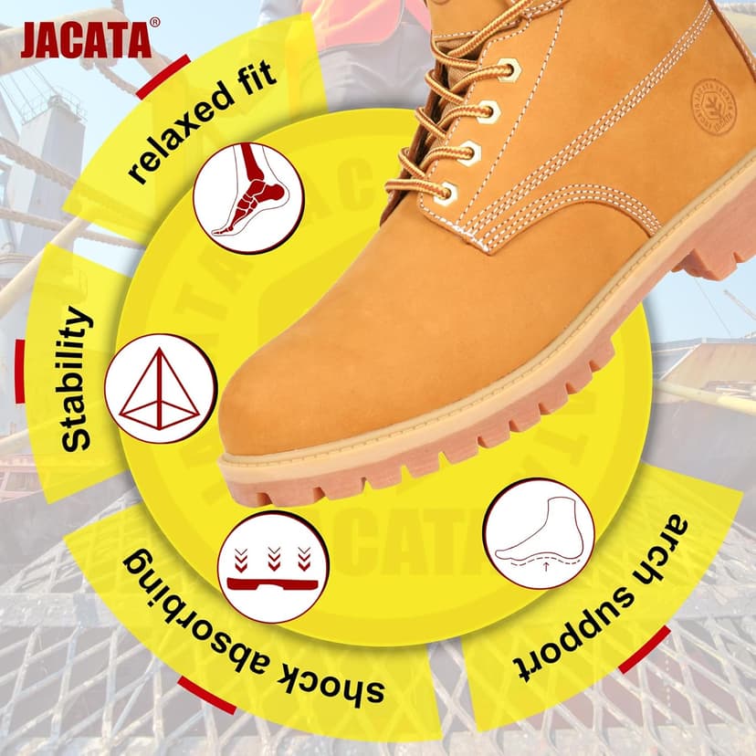 Jacata Men's Water Resistant Leather Work Boot Rubber Sole Construction Oil Resistant Utility Industrial Boots