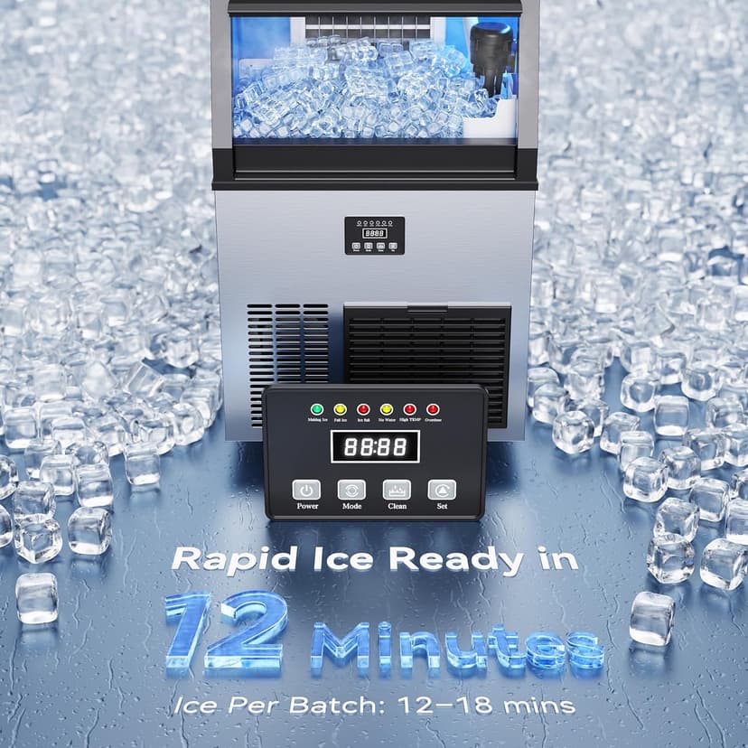 Coolake Commercial Ice Maker Machine, 200Lbs/Day Under Counter Ice Maker with 55 Lbs Storage, Stainless Steel Freestanding Built-in Outdoor Ice Machine with Water Filter for Home Bar Cafe Garage