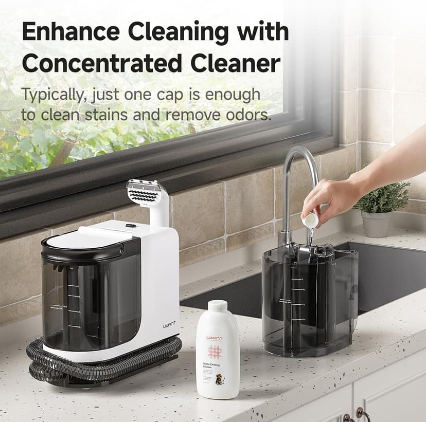 uwant Carpet Cleaner Machine 18Kpa Powerful Suction, Portable Carpet Cleaner for Pet Stains with Cleaning Tools&Solution Self-Cleaning Upholstery Cleaner for Car, Couch, Rug, Spot