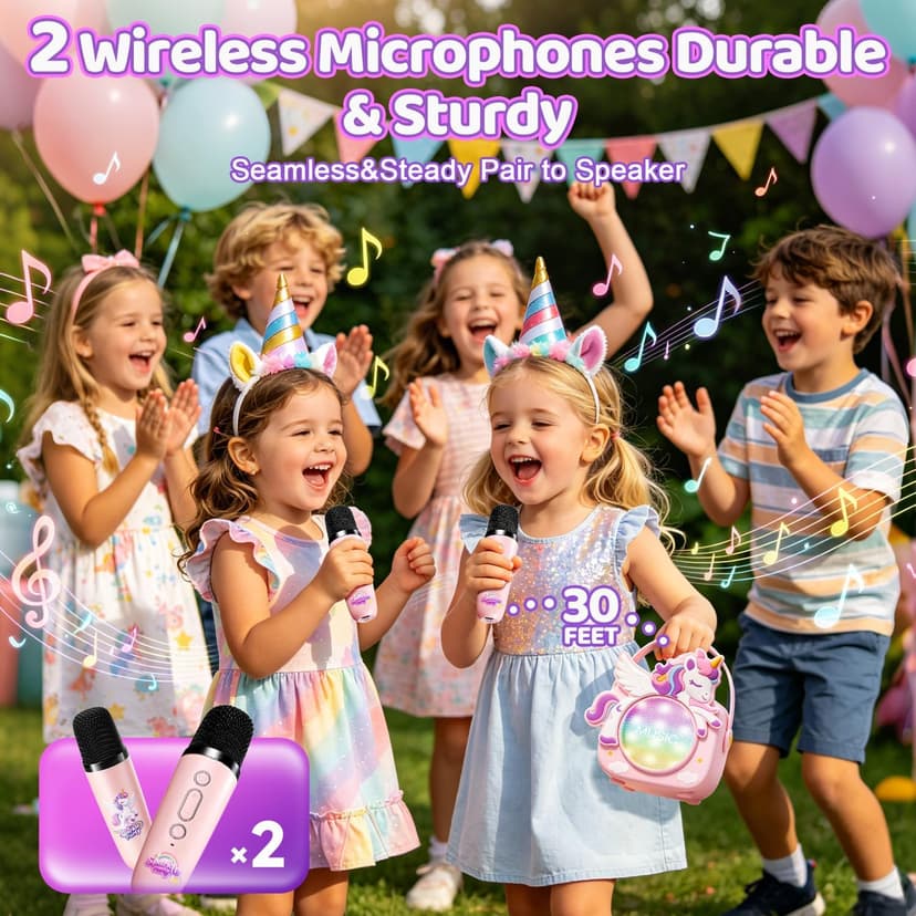 Birthday, Clear&Loud Sound, Portable&Mini, 2 Wireless Microphones, Kids Easy Use,4 Voice Changers, Bluetooth Speaker,Girl Toy Unicorn Karaoke Machine for Kids, Girl Gift Christmas with Gift Box B0GX5WRNBM