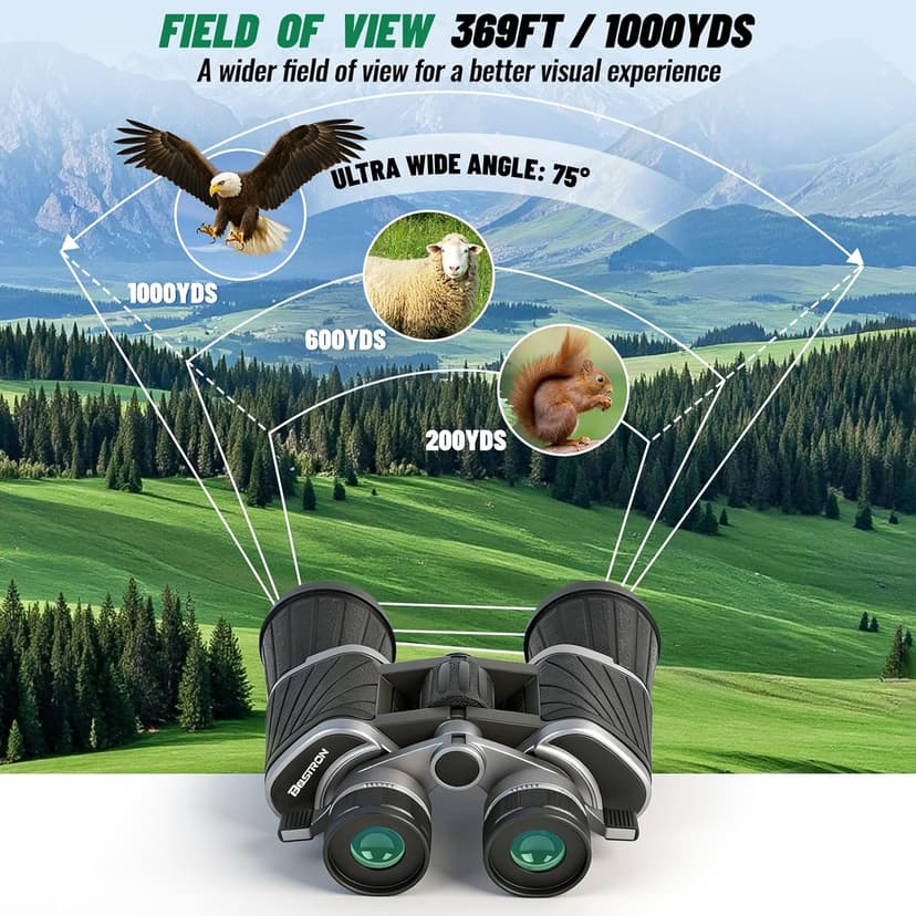 10x50 Binoculars with Dual Independent Eyepiece Adjustment, with BAK4 Prism FMC Lens Low Light Vision & Large View - Professional Binocular for Bird Watching Hunting Stargazing Sports Travel