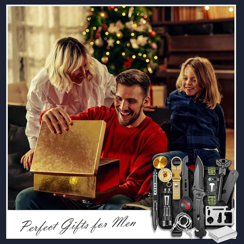 Gifts for Men Him Dad, Survival Kits and Equipment 14 Pcs, Christmas Stocking Stuffers, Anniversary Birthday Gifts for Husband Boyfriend Guy, Camping Essentials, Cool Gadgets for Men B0CFFJGVHX