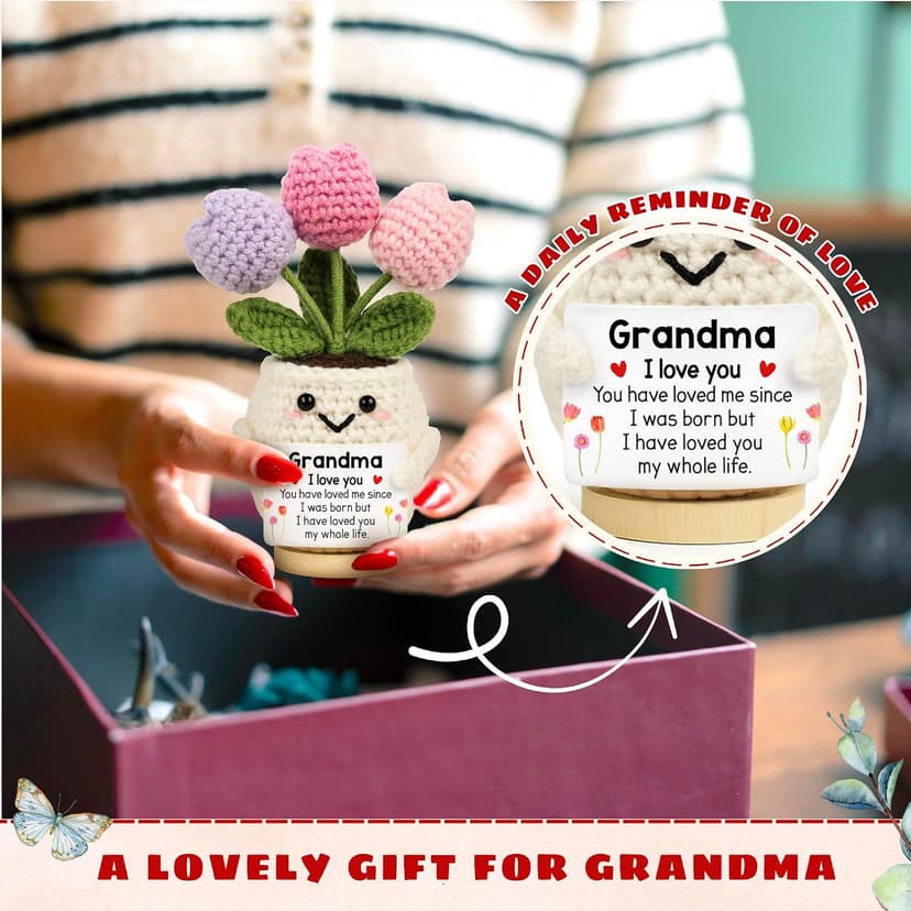 Grandmother Gift from Grandson, Granddaughter - 5.51'' x 4.13'' Mimi Gigi Nana Positive Support Crochet Gifts for Grandma from Grandkids - Christmas Birthday Grandma Gifts B0FT2DV65Z