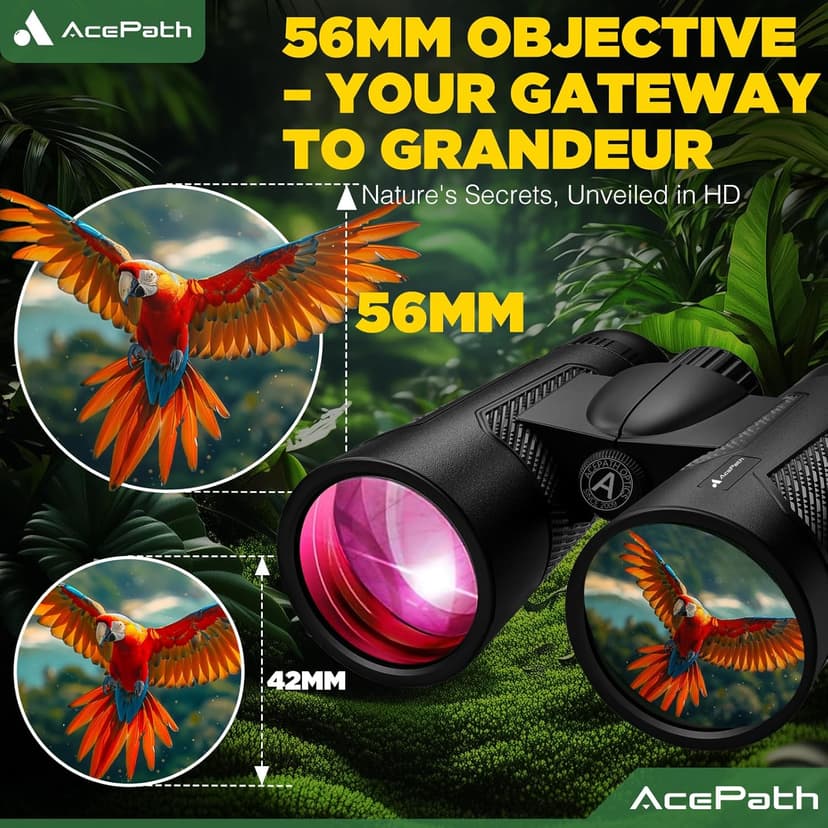 15x56 Binoculars for Adults High Powered - Large View Binoculars with Clear Low Light Vision - Waterproof Compact Binocular for Hunting Camping Cruise Travel Bird Watching