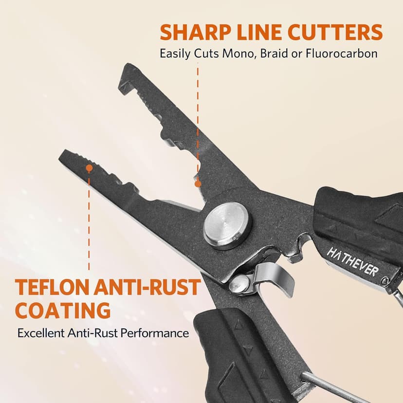Hathever Saltwater Fishing Pliers, Split Ring Pliers for Fishing with Safety Lock, Fish Pliers with Sheath and Lanyard, Fishing Gifts for Men