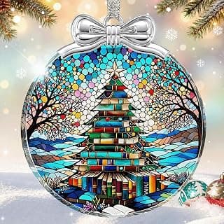Hanging Ornament for Christmas Tree Decorations- Holiday Keepsake Present Exchange Idea Book Tree Christmas Ornament Unique 2026, Book Lover Gift Glass B0FJMNWGJ9