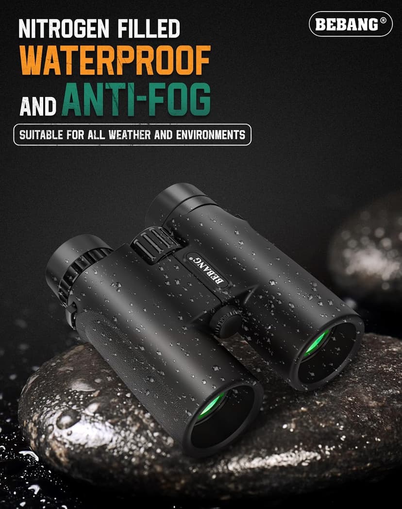 BEBANG Binoculars for Adults 10x42 High Powered Waterproof Binoculars for Bird Watching, Hunting, Travel, Stargazing, Sports, Wildlife, Bright and Clear Range of View