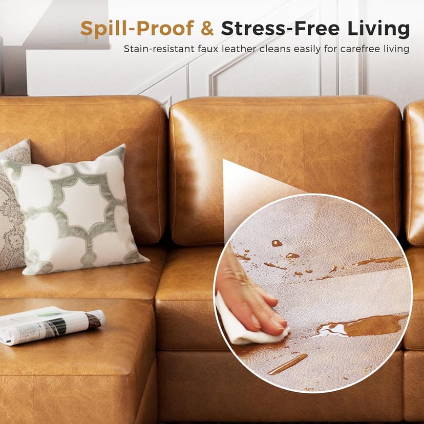 ABCASA Faux Leather Accent Chair with Ottoman,Upholstered Armchair with Storage,Extra-Deep-Seated Modular Single Sofa,Reading Chair with Footrest for Living Room Lounge Chair Brown