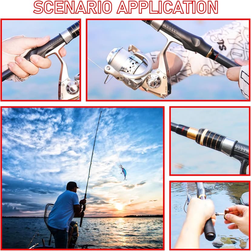 Telescopic Fishing Rod Combo - 2PCS 6.9 7.89FT Collapsible Carbon Fiber Pole Set, Spinning Reel Lures Lines Kits with Carrier Bag for Travel Saltwater Freshwater Fishing Gifts for Adults Beginer