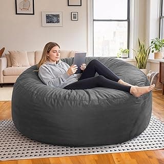 fond + found 5FT Bean Bag Chair for Adults - Giant Memory Foam Bean Bag with Removable Washable Cover, Large Comfy Bean Bag Chair with Handle & Side Pocket for Living Room, Bedroom, Gaming