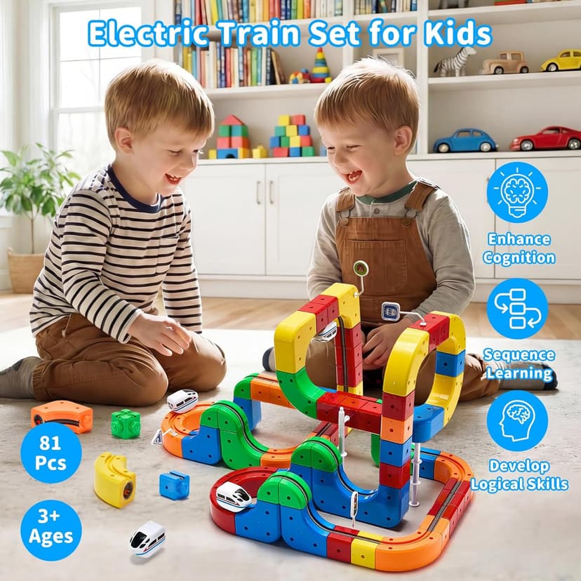 Electric Train Set for Kids, 81 Pcs Building Toy Train Track Gravity-Defying 3D Embedded Layouts & Motorized Car,STEM Gifts for Boys and Girls Ages 4-6 5-7 6-8