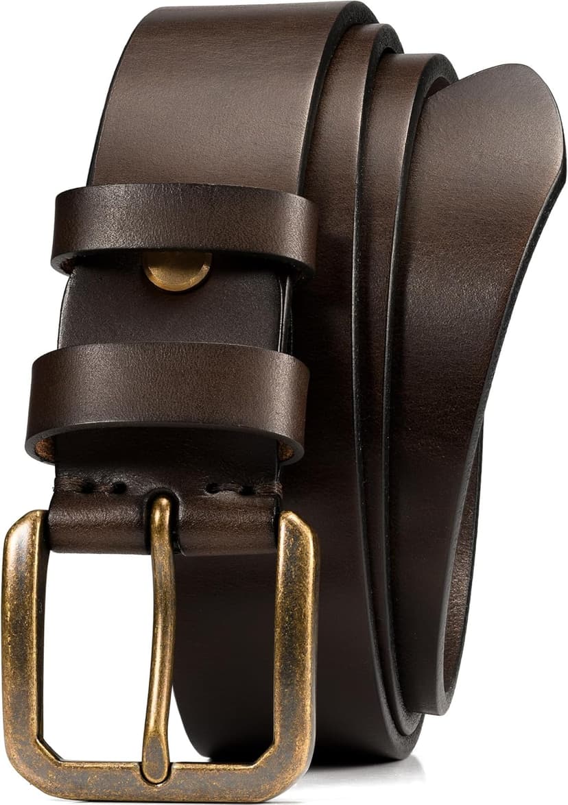 WOLFANT Thicken Full Grain Heavy Duty Casual Work Belts for Men,100% Italian Real Solid Leather