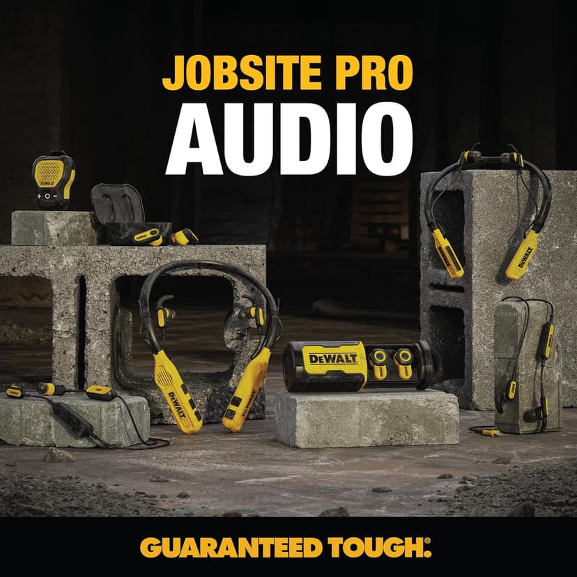 DEWALT Heavy Duty Bluetooth Jobsite Pro X2 ANC True Wireless Earbuds, Active Noise Cancelling Work Earbuds, Turn Dial Controls, 10Hr Runtime (40+ w/Case), 4 EQ Modes, IP54
