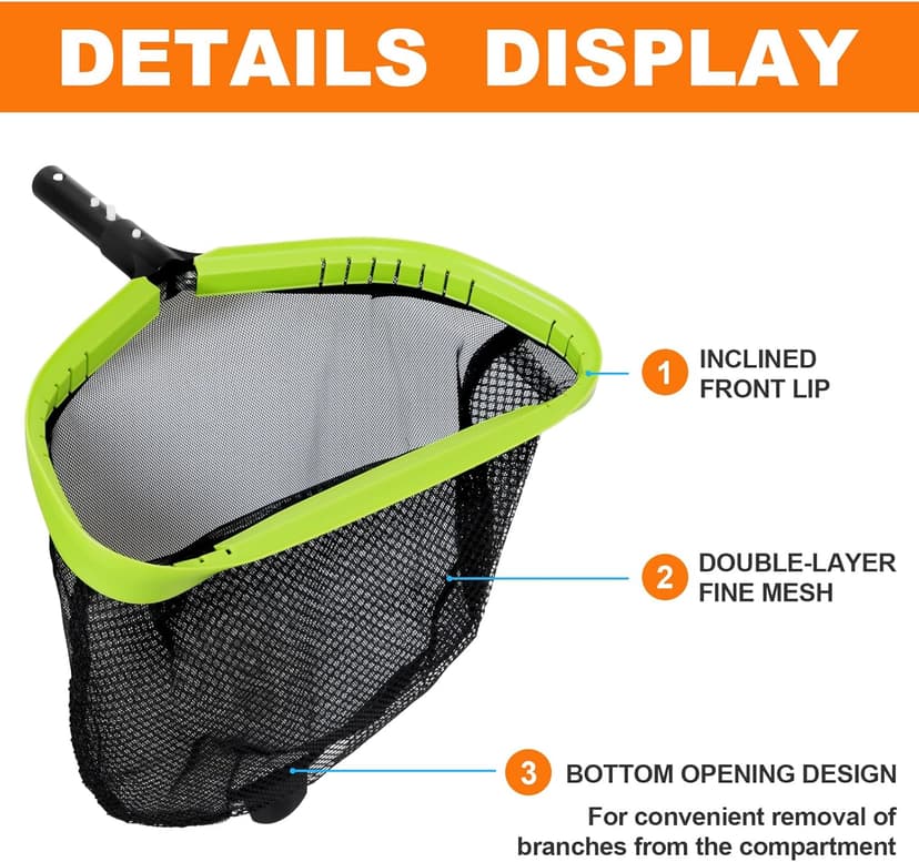 Sepetrel Pool Net,Professional Swimming Pool Leaf Skimmer Nets for Cleaning with Double-Layer Deep Big Bag,Heavy Duty Aluminum Frame & Handle Rake(Pole Not Included)