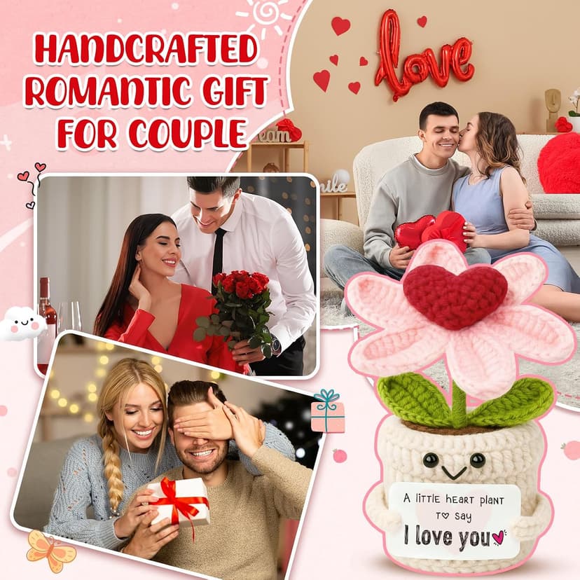 Gifts for Him Her Boyfriend Girlfriend - Crochet Flower with I Love You Message - Valentines , Engagement, Anniversary Wedding Birthday Gift for Wife, Husband, Couple, Fiancee-Father's Day Present