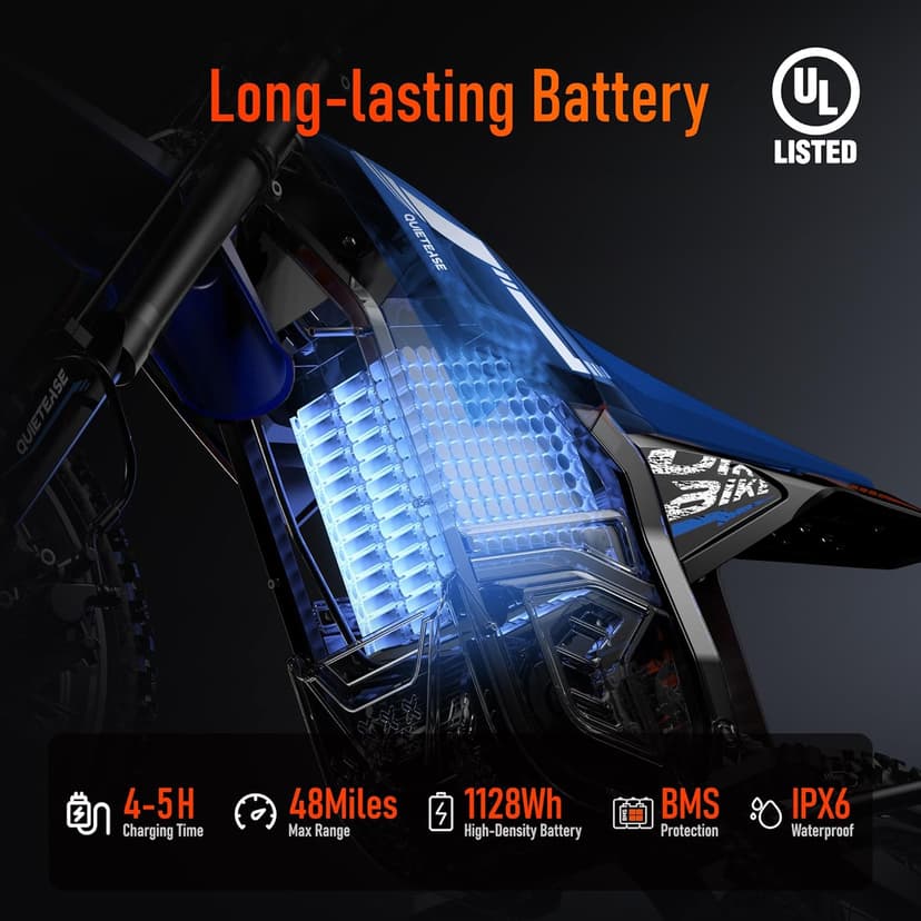 Electric Dirt Bike for Adults Teens, 3000W Brushless 220Nm Motor - 45° Slope, 38 MPH, 48V/23.5Ah Removable Battery, Dual Hydraulic Brakes & Full Suspension Electric Motorcycle for Age 13+