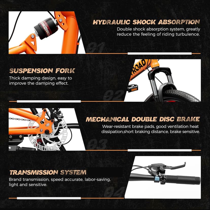 Outroad 26 Inch Folding Mountain Bike, 21 Speed Full Suspension High-Carbon Steel MTB Foldable Bicycle, Dual Disc Brake Non-Slip Folding Bikes for Adults/Men/Women, Black, Orange and Green