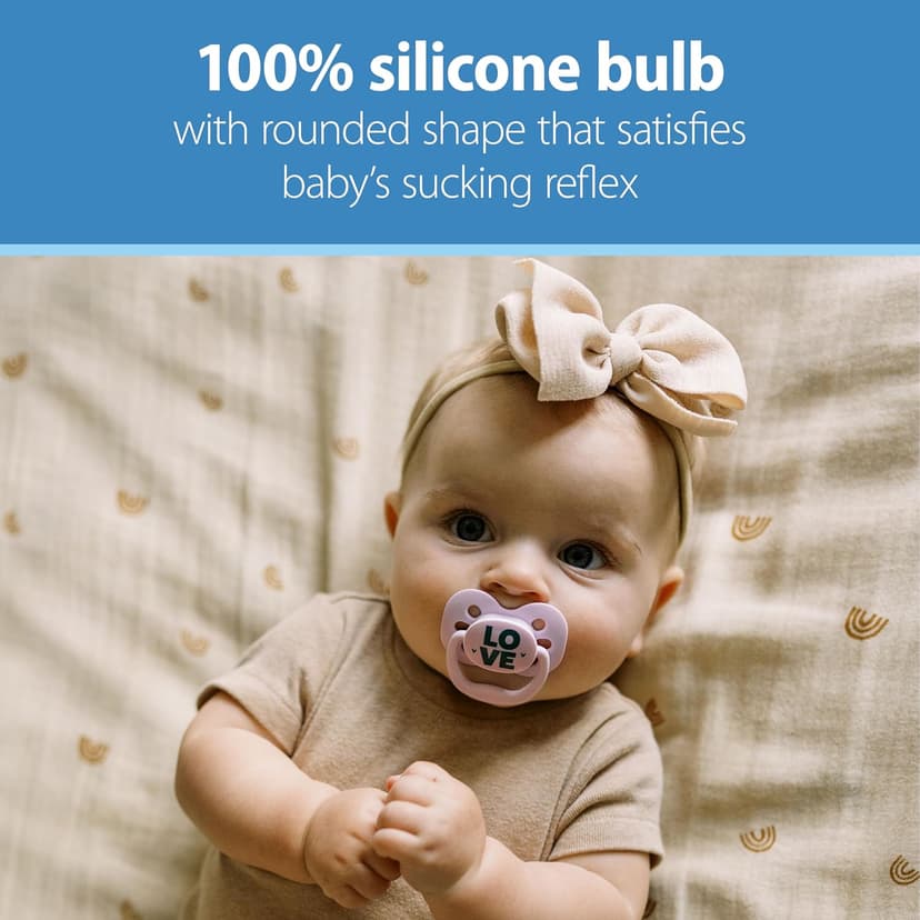 Dr. Brown's Advantage Baby Pacifier, Fully Symmetrical Soother with Soft Silicone Bulb, Blue Sunrise, 0-6m, BPA Free, 2 Pack