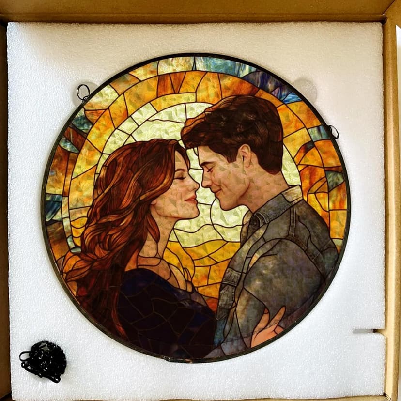 Personalized Photo - Couple Custom Hanging Glass Suncatcher - Birthday Gifts for Her & Him - Anniversary Wedding Gifts for 2025 - Portrait Gift for Family, Wedding’s Day Home Decor