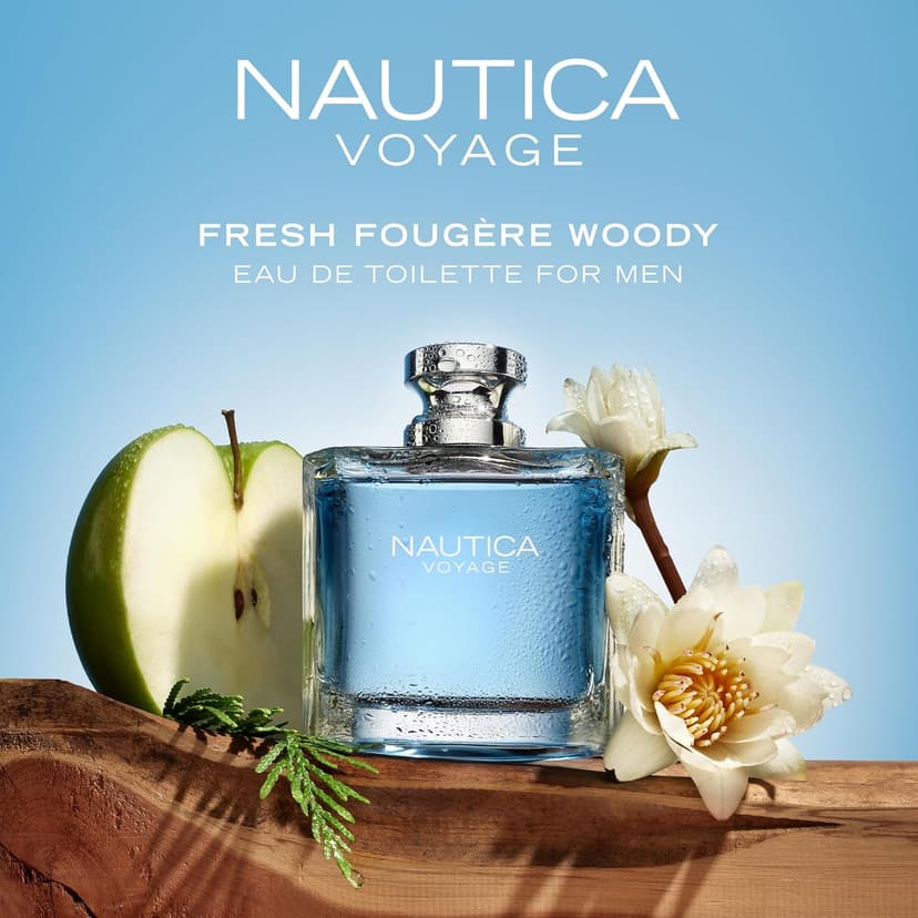 Nautica Voyage Eau De Toilette, Cologne and Fragrance For Men, Fresh, Romantic, Fruity Scent Woody, Aquatic Notes of Apple, Water Lotus, Cedarwood, and Musk Ideal Day Wear, Long Lasting 3.3Fl oz