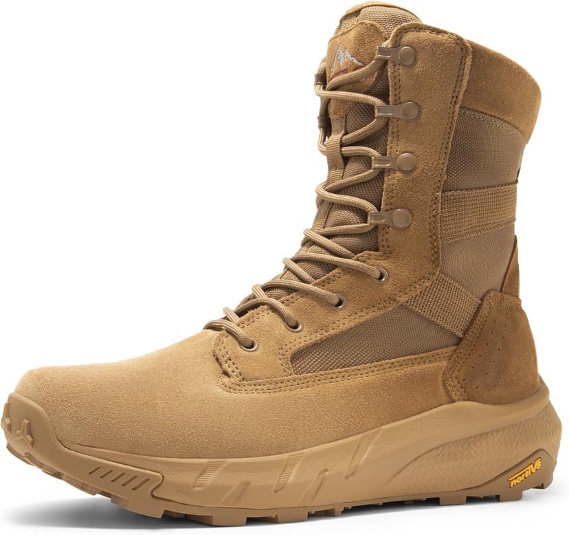 NORTIV 8 Men's Breathable Tactical Military Work Boots Side Zipper Leather Lightweight Hiking Motorcycle Combat Boots 8 Inches Peakforce