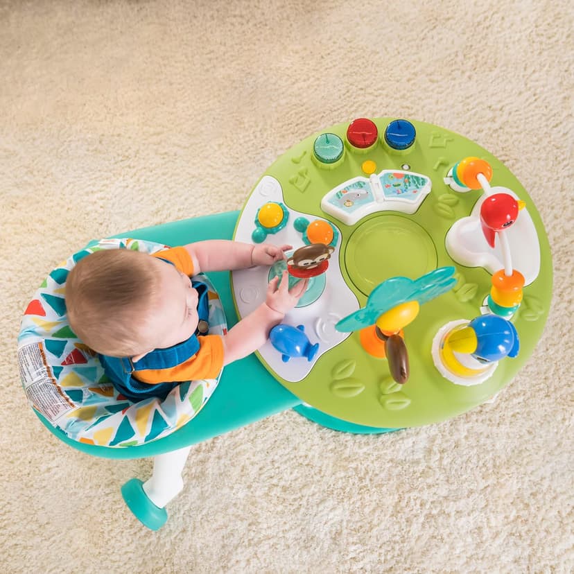 Bright Starts Around We Go 2-in-1 Baby Walker, Discovery Activity Center and Table, Tropic Cool, Ages 6 Months+