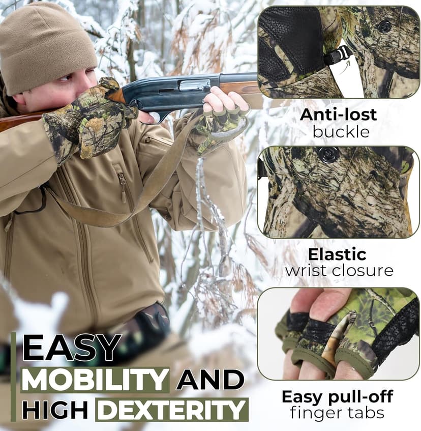 HANDLANDY Cold Winter Weather Fishing Gloves for Men and Women,Fingerless Gloves Convertible Flip Top Mittens