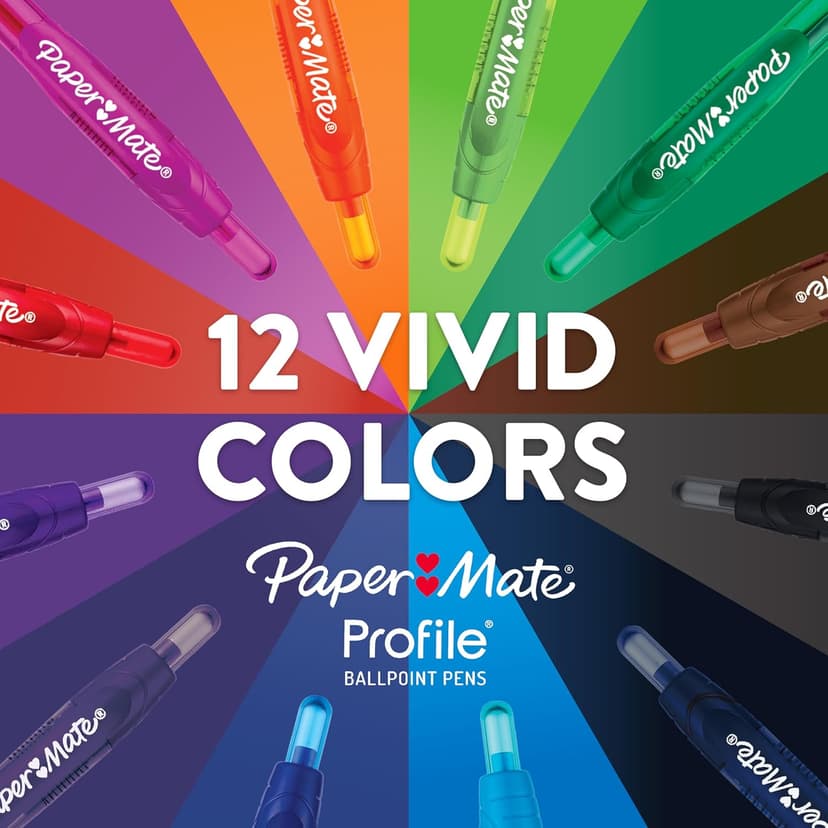 Paper Mate Profile Retractable Ballpoint Pens, Bold Point (1.4mm), Black Ink, 12 Count - Writing, Journaling, Office Supplies