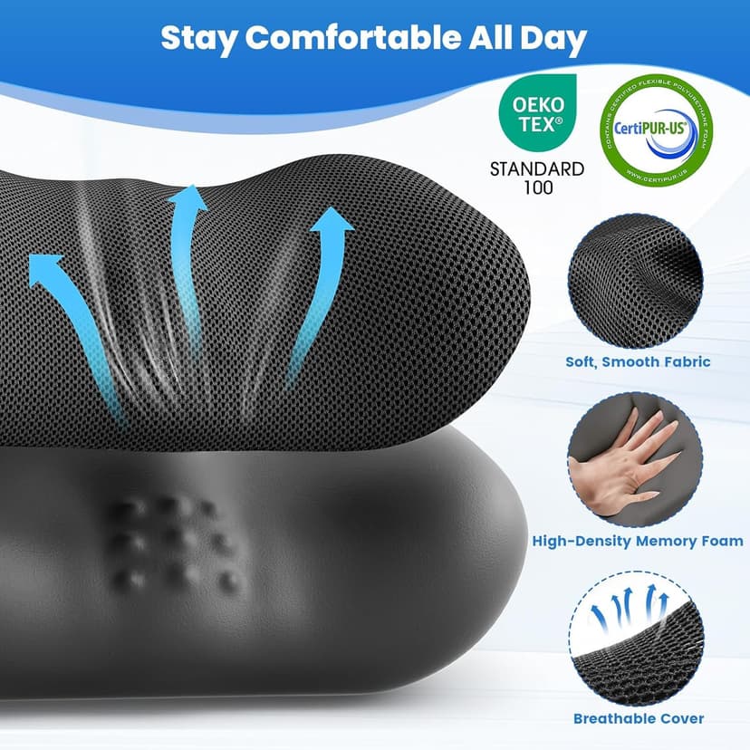 Lumbar Support Pillow for Office Chair, Memory Foam Lower Back Support, Ergonomic Lumbar Pillow with Adjustable Strap, Breathable Cover (Black)