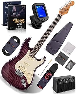 AKLOT Beginner Electric Guitar Kit: 10W Amp, Coil-Split HSS Pickups, Lesson Book, Roasted Maple Neck, Gig Bag, Tuner, Strap, Picks, Stryde Violet Venom