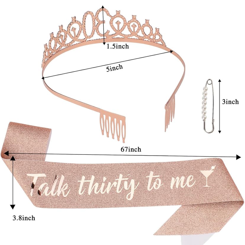 30th Birthday Sash & Tiara Kit- Happy 30th Birthday Decorations for Her 30th Gifts for Women (rose gold)