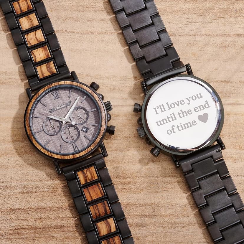 Vikingenes – Wooden Watches for Men, Engraved Wood Watch, Personalized Men's Gift, Viking Watches, Natural Wood Wristwatch, Luxury Wooden Chronograph, Custom Engraved Watch, Unique Gift for Men
