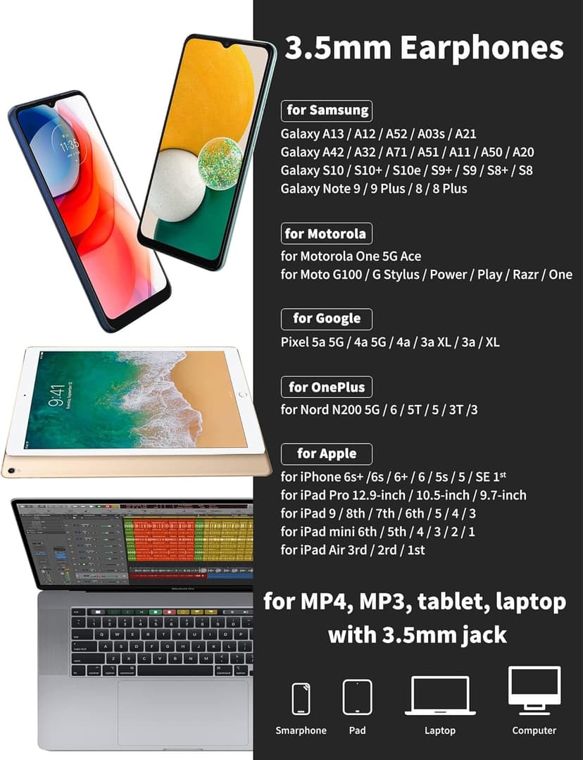 3 Pack 3.5mm USB C Headphone for Samsung Wired Earbuds Magnetic in-Ear Type C Earphone with Microphone Volume Control Bass Stereo Noise Canceling for iPhone