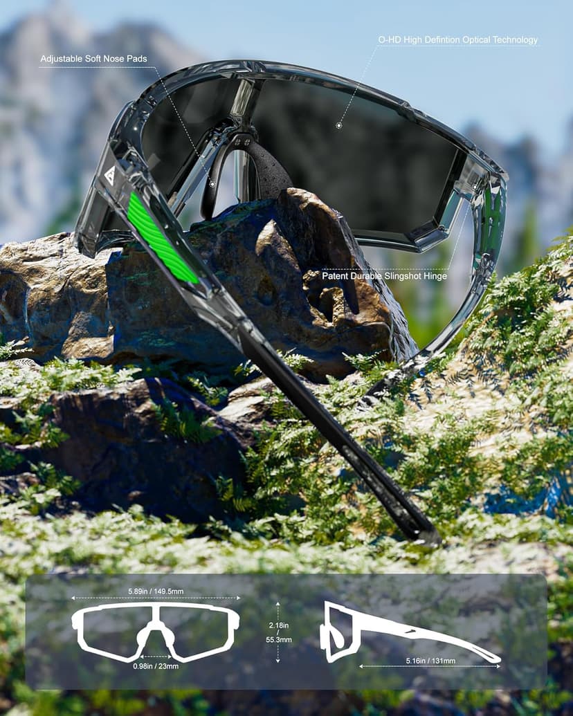 QALLY Polarized Sports Sunglasses for Men, UV400 Protection Mens Sunglasses Wrap Around Sun Glasses for Cycling Running