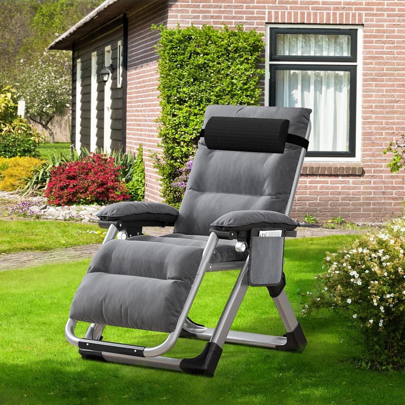 ABORON Upgrade Zero Gravity Chair/Armrest Mat,Premium Outdoor Lawn Folding Lounge Chairs,Sturdy Adjustable Reclining Patio Chairs with Removable Seating Cushion,Headrest & Tray