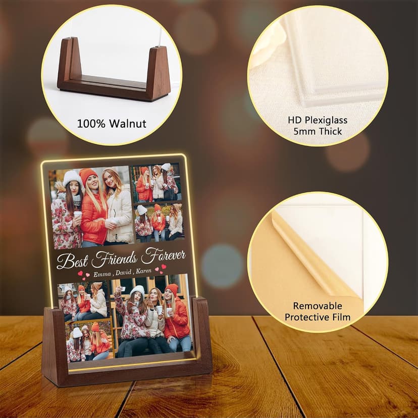 Ship Next Day, Customized Long Distance Friendship Gifts, Custom Friend Night Light, Christmas Anniversary Birthday Gifts Best Friend Birthday Gifts for Women, Custom Best Friend Photo Frame B0DP9GVTRX