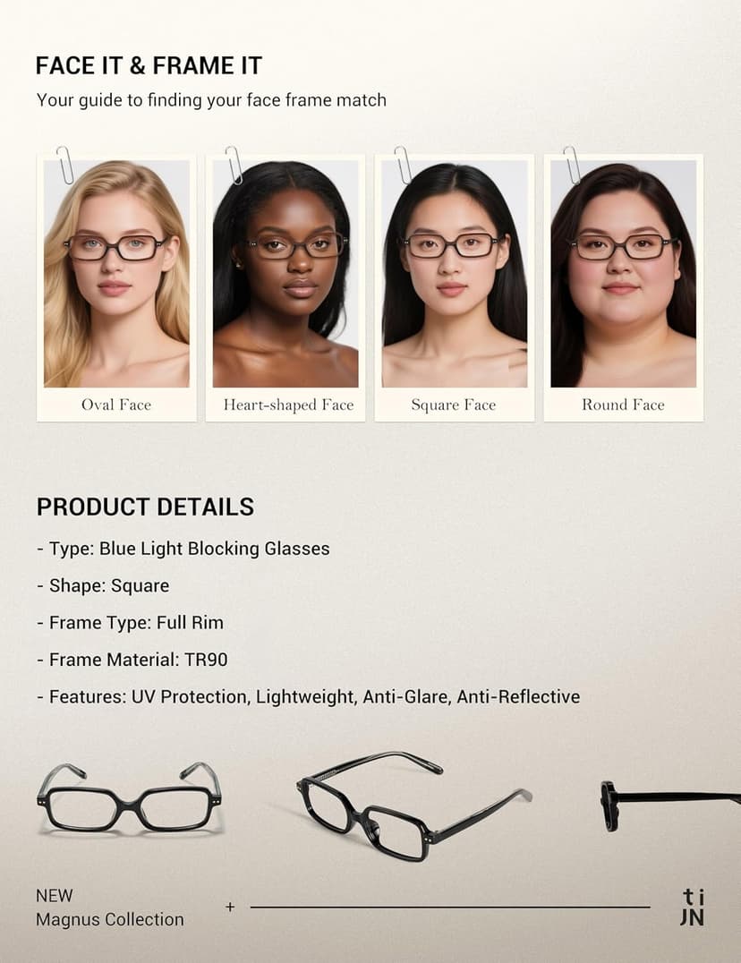 TIJN Magnus Blue Light Blocking Glasses for Women Men,Square Cat Eye Frame Bluelight Glasses for Gaming/Computer/Screen