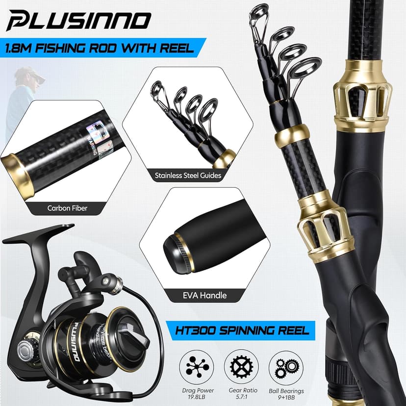 PLUSINNO Fishing Gear,Full Fishing kit Include Fishing Rod and Reel Combo, Tackle Box with Fishing Lures, Fishing Accessories, Fishing Pliers,Fishing Gifts for Men with Fishing Tool Kit