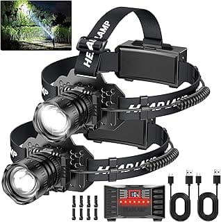 Curtsod Rechargeable LED Headlamp 2-Pack - 99000 Lumens Super Bright with Motion Sensor & 90° Rotation - Waterproof Headlight for Camping, Hiking, Running - 3 Light Modes