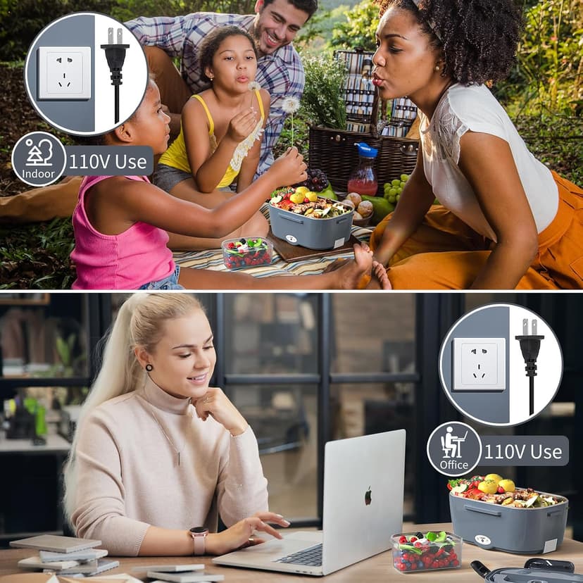 Vingud Electric Lunch Box for Adults, Heated Lunch Box Food Warmer, 80W 1.5L Portable Heating Lunchbox for Men/Work/Car/Truck, 12V 24V 110V Lonchera Eléctrica Portátil Christmas White Elephant Gifts B0C6GMBCP1