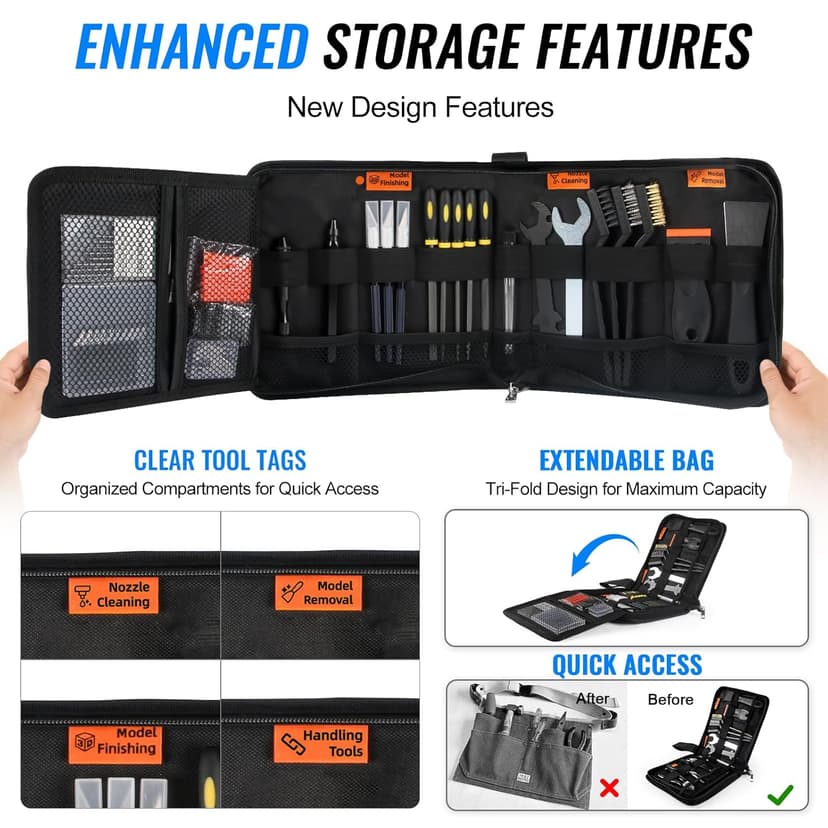 68Pcs 3D Printer Tools Kit with Storage Case, 3D Printer Accessories - Deburring Tool, 3D Printer Removing Scrapers, Metal Files, Brushes, Hand Drill, Tweezers, for Bambu Lab, Ender 3, Kobra, etc.