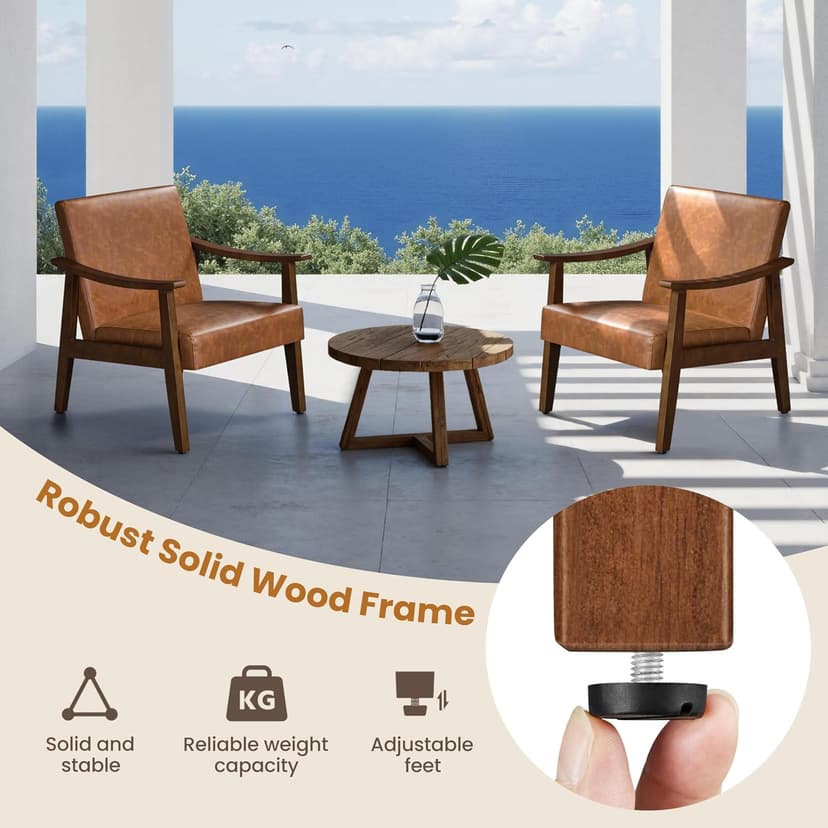Yaheetech PU Leather Accent Chair, Mid-Century Modern Armchair with Solid Wood Legs, Reading Leisure Chair with High Back for Living Room Bedroom Waiting Room, Brown