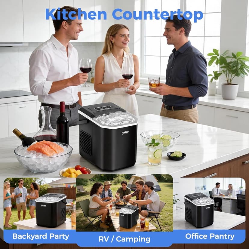 OSTBA Countertop Ice Maker Machine, Portable Ice Maker Makes 9 Bullet Ice Cubes in 6 Minutes, 26Lbs/Day Ice Makers Countertop with Self-Cleaning, Compact Mini Ice Maker for Home Kitchen RV Party