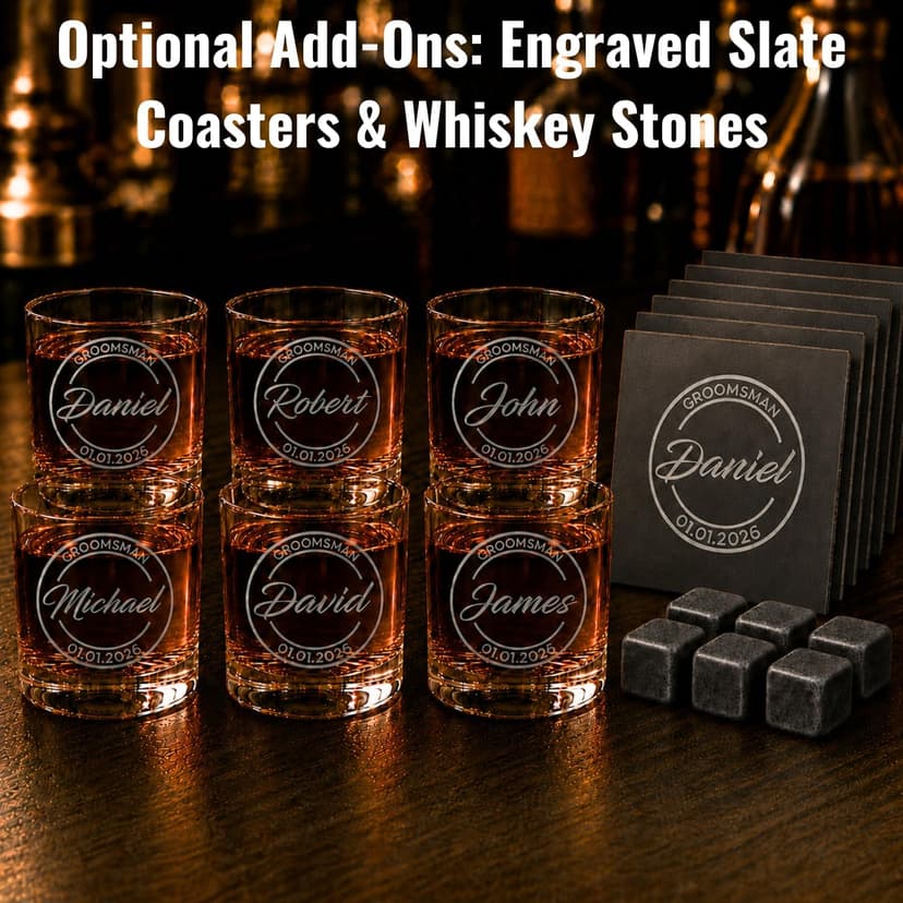 Six groomsmen glasses for larger wedding party gifts Groomsmen Engraved Whiskey Glass Set of 6 B0GM8TX93M