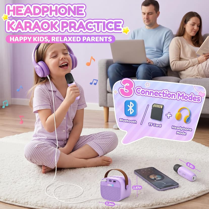 Mini Karaoke Machine with 2 Wireless Microphones, TOP Kids Gifts for Girls Ages 3, 4, 5, 6, 7, 8, 9, 10, 11, 12 +Years Old, 4-12th Christmas Birthday Toy Gift for Girls Boys Party (Purple)