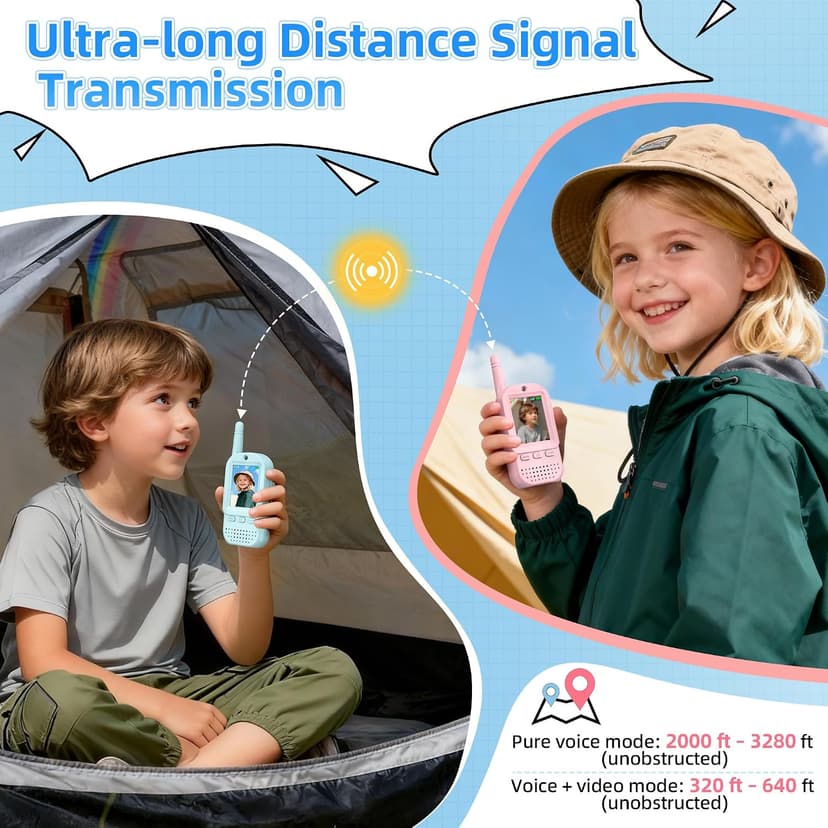 For Age 3-12 Year Old Boys Girls, HD Camera & Voice Changer, 2'' Screen, Outdoor Play Camping Hiking Family Games Video Walkie Talkies for Kids 2 Pack – Rechargeable Intercom Toys B0FZH1HXMB