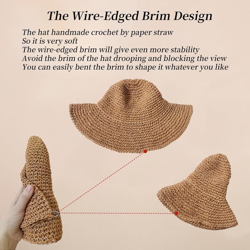 Askljeby Floppy Big Beach Straw Hats for Women Foldable Summer Wide Brim Packable Sun Hat Womens Travel Straw Fedora Hat