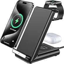 Wireless Charging Station,3 in 1 Charging Stand Made for Apple Watch Ultra 11 10 9 8 7 6 SE 5 4 3,Fast Wireless Charger Made for iPhone 17/Air/16/15/14/13/12,for AirPods Pro(with Adapter) (Black)